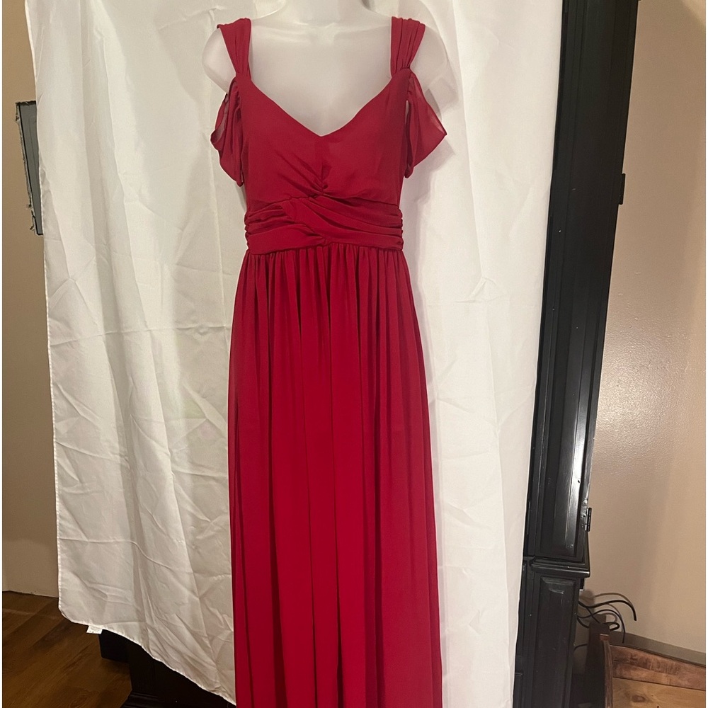 Shein S. Long red chiffon dress. Never worn.